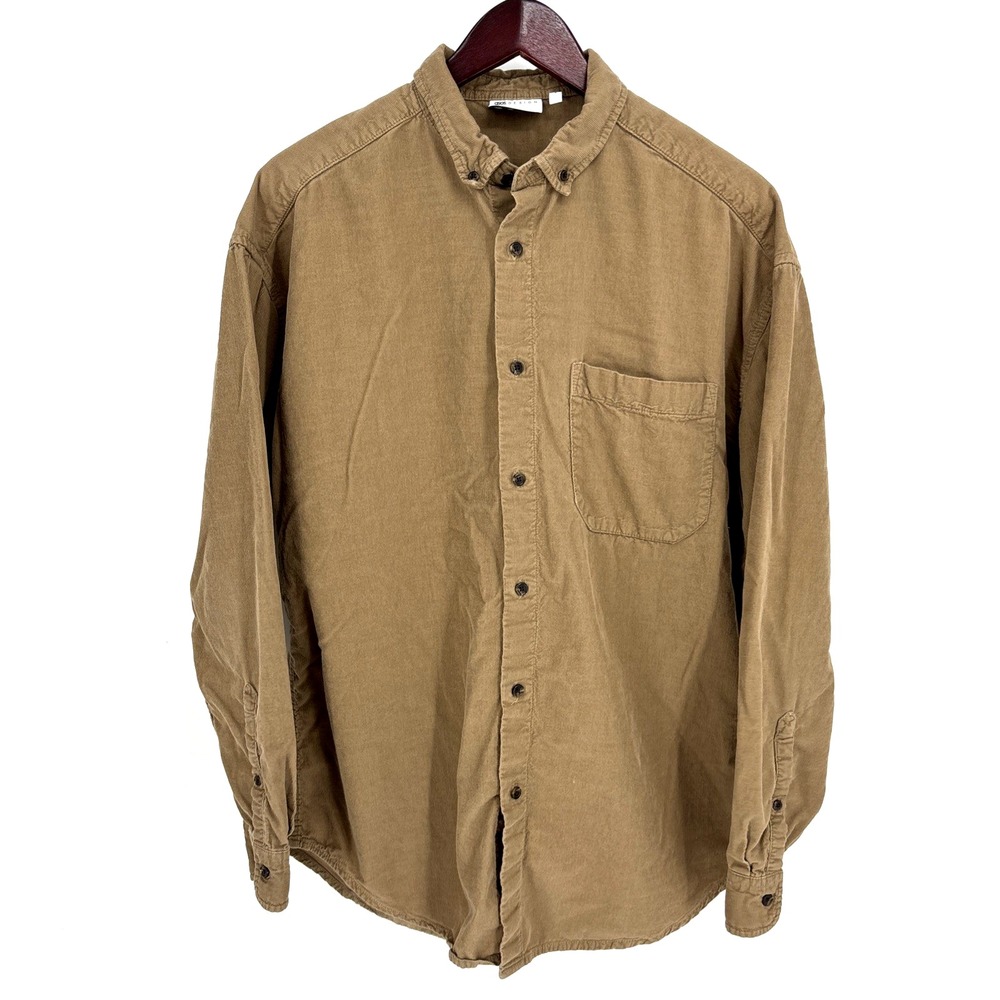 ASOS Corduroy Button Up Shirt Mens Size Medium  Long‎ Sleeve Tan Brown Oversized